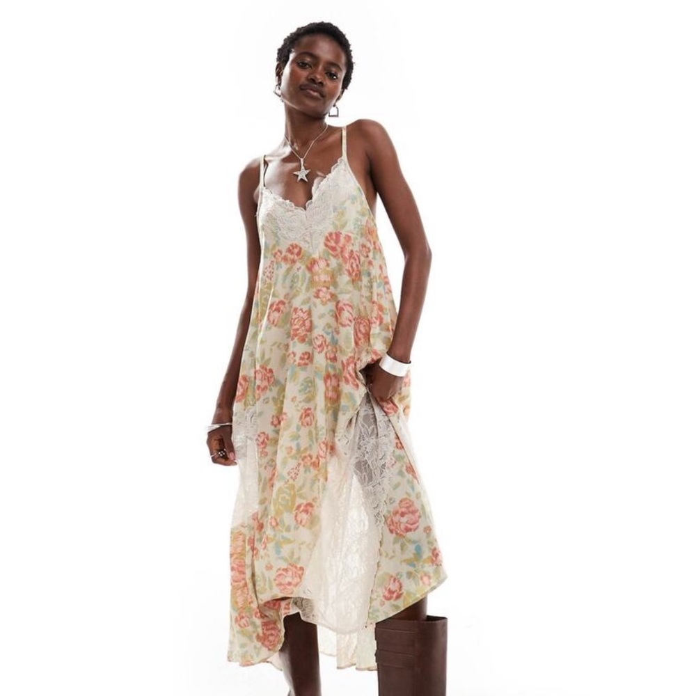 Free People First Date Printed Maxi Slip • NWT Size Small • Summer Boho